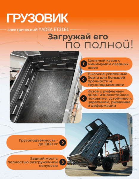 Электрический грузовой трицикл YADEA ET3161 бирюзовый