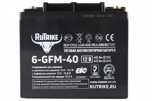 Аккумуляторная батарея RuTrike 6-GFM-40 (12V43A/H C20)